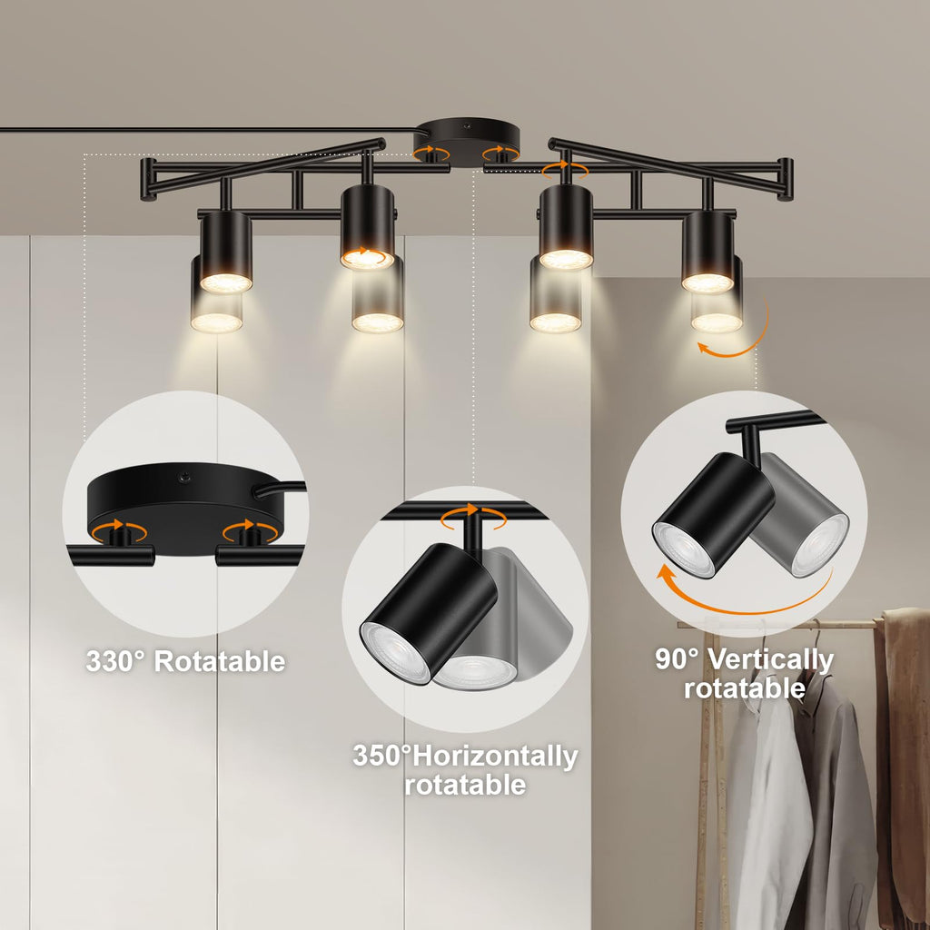 Plug in Track Lighting LED, Track Lighting Fixtures Ceiling, Black 8-Light Kitchen Light Kit, Plug in Wall Light