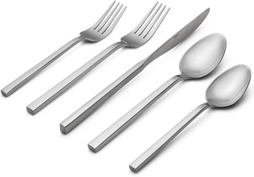 Cube 20-Piece Forged Silverware Set Stainless Steel Flatware Set,Service for 4,Matte Satin Polished Cutlery Set