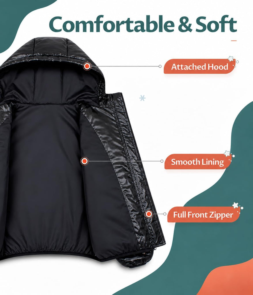 Girls Winter Coat Metallic Shiny Hooded Puffer Jacket