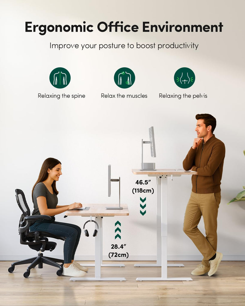 One-Piece Standing Desk, 48"x24" Seamless Tabletop Electric Height Adjustable, Study Rooms & Multi-Device