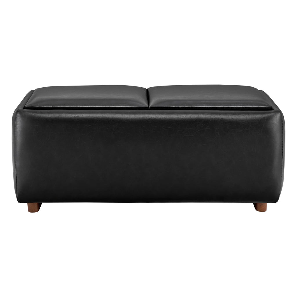 Storage Ottoman with Tray Lids, FSC Certified Small Rectangular Bench, Faux Leather in Black (Light)