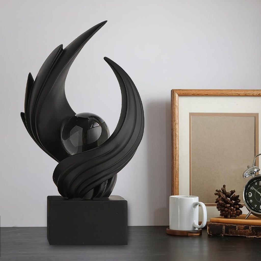 Art Statue Decor, Abstract Swirl-Shaped Sculpture with Glass Ball Resin Art Figurines Centerpiece Sculptures Decor