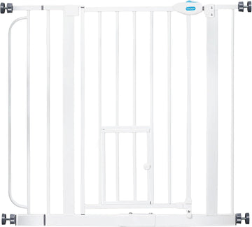 29-36.5" Extra Wide Dog Gate with Small Pet Door, Walk-Through Pressure Mounted Metal Indoor Pet Safety Gate, Tested