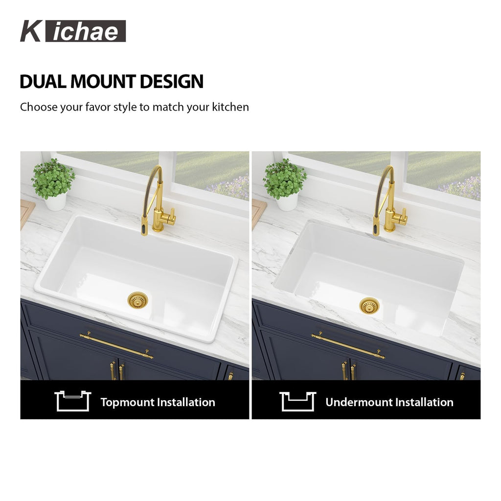 30 Inch White Undermount Sink Fireclay 30x18 Inch Dual Drop in & Undermount Kitchen Sink Porcelain Ceramic Single
