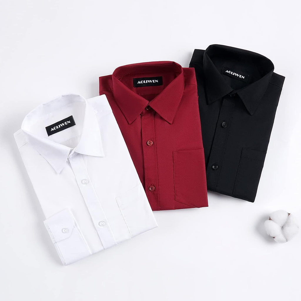 Boys Long Sleeve White Button Down Shirt - Collared Uniform Boys White Dress Shirt Button Up Shirt Boys