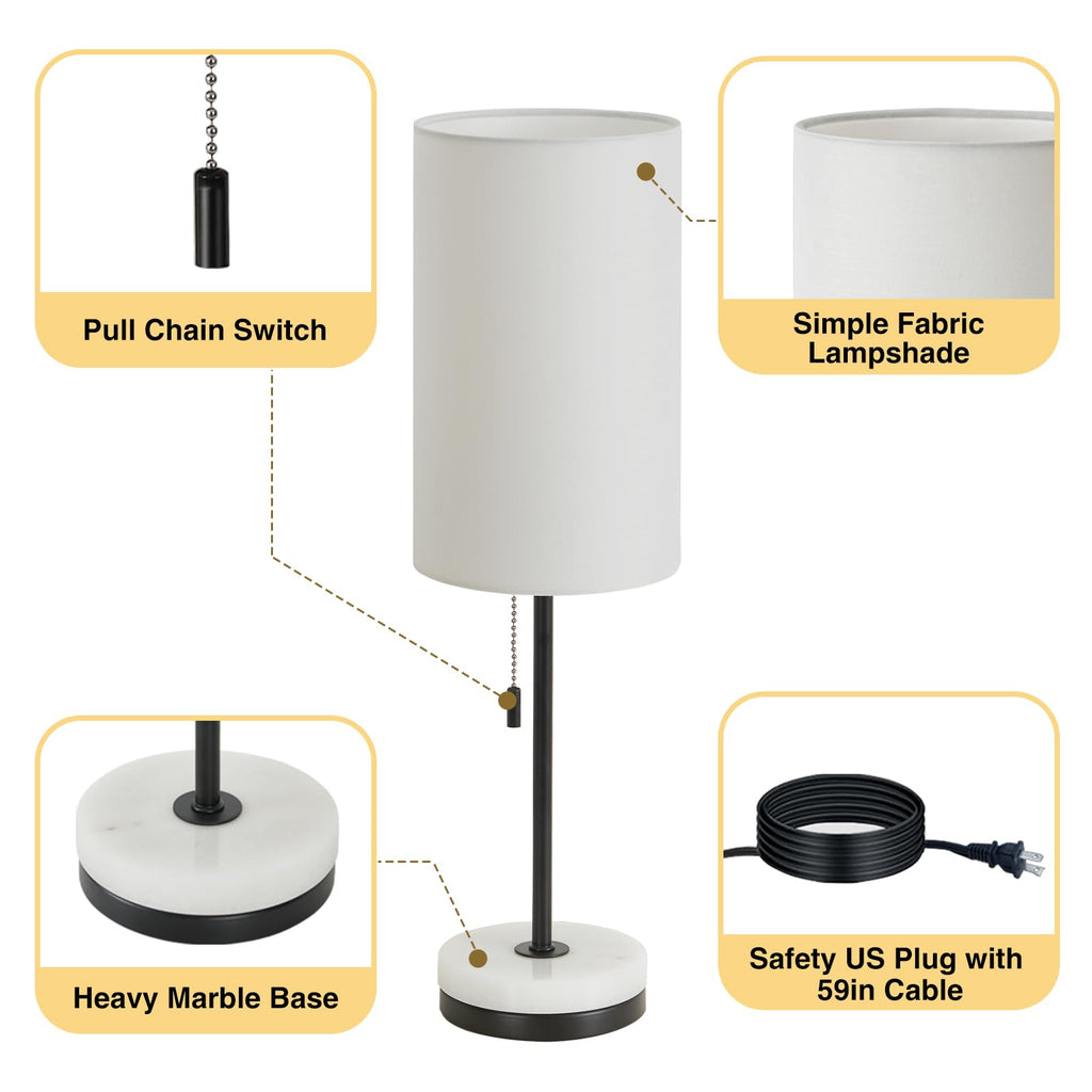 18" Table Lamp Set of 2, Nightstand Lamp with Marble Base