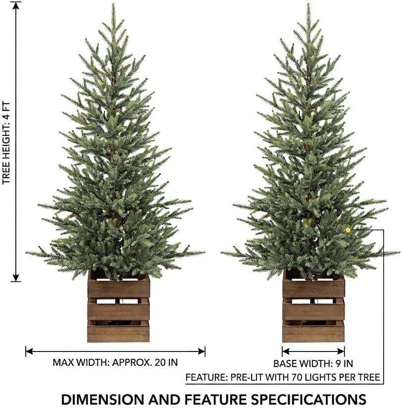 2 Pack Pre-Lit 4 FT Christmas Trees, 70 Lights, 8 Functions