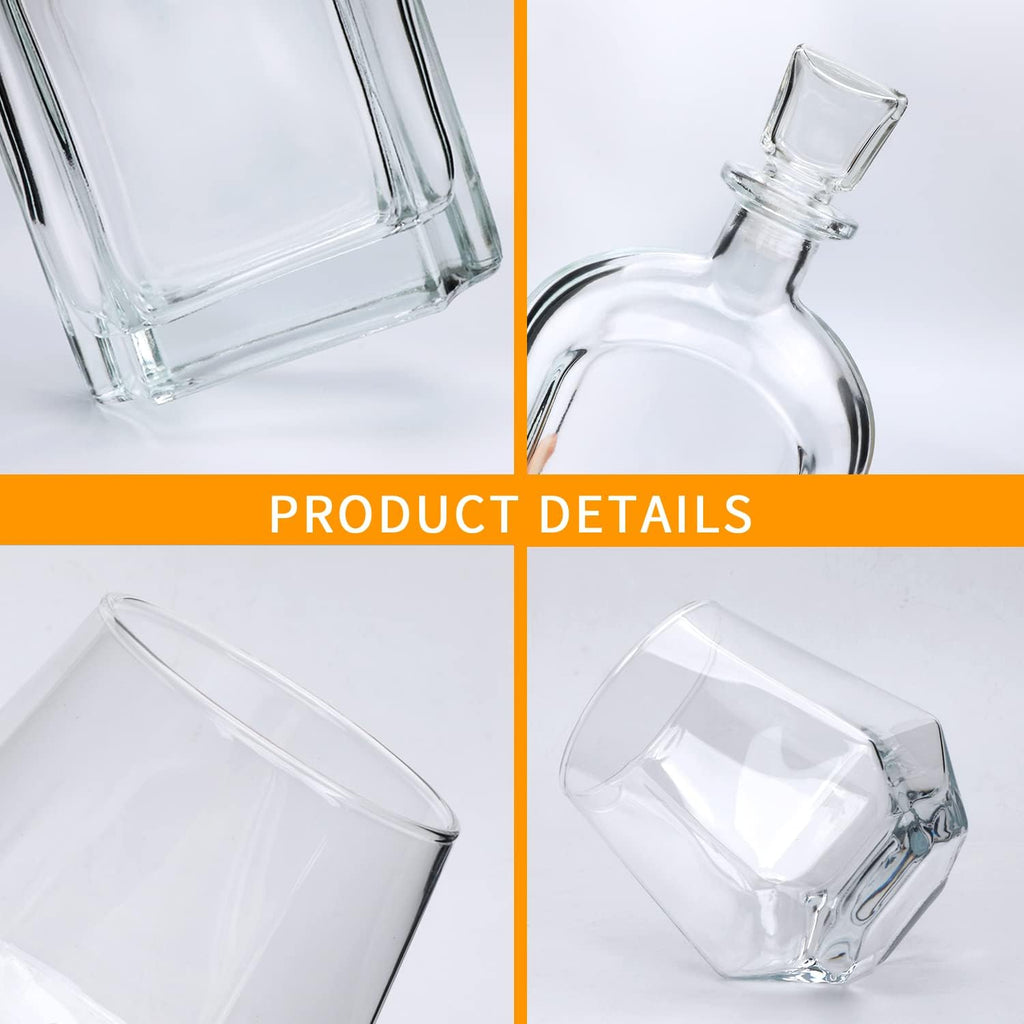 24oz Whiskey Glass Bottle,Decanter Set with Glasses,Delicate Decanter Set for Tequila, Brandy, Scotch & Vodka, Gifts - Set of 5