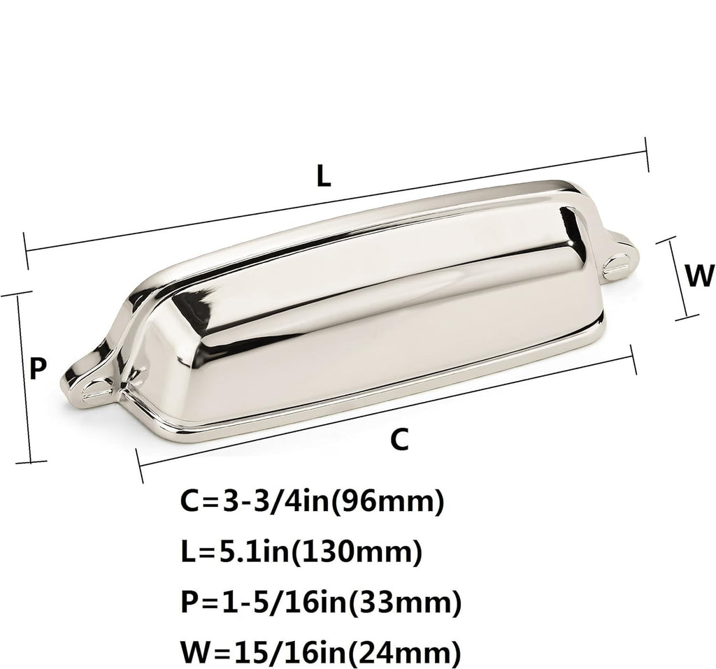 10 Pack 3.75 inch(96 mm) Drawer Pulls Polished Nickel Cabinet Cup Pulls Cabinet Hardware Kitchen Cabinet Handles Bin