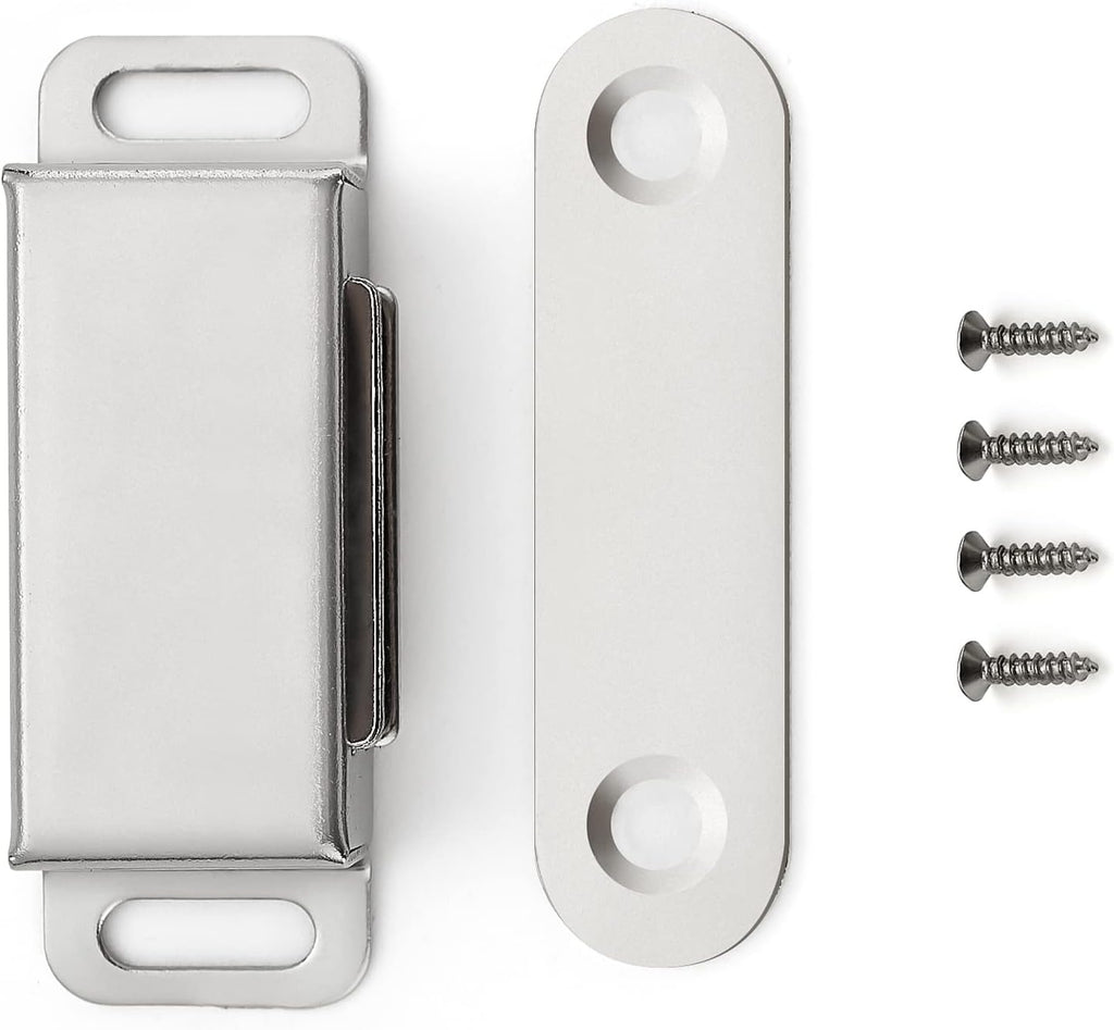4 Pack Silver Magnetic Door Catch, Brushed Satin Nickel Cabinet Magnets, Strong Magnetic Catch Latch Cabinets, Drawers