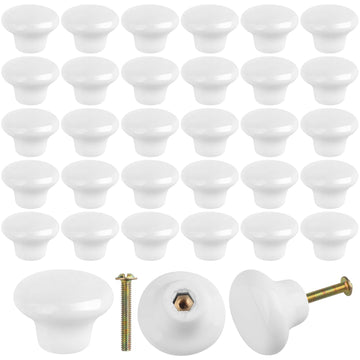 40 Packs White Ceramic Cabinet Knobs, Glossy Ceramic Knobs, Handles Drawer Cupboard Cabinet Knobs Office Bathroom