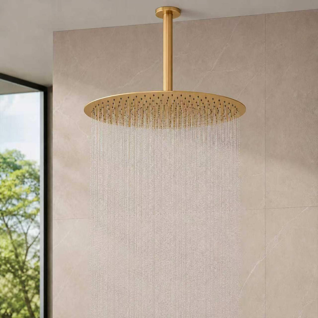Gold Rain Shower Head, 16 Inch High Pressure Shower Head, 304 Stainless Steel Ceiling Mount Extra Large Waterfall Top