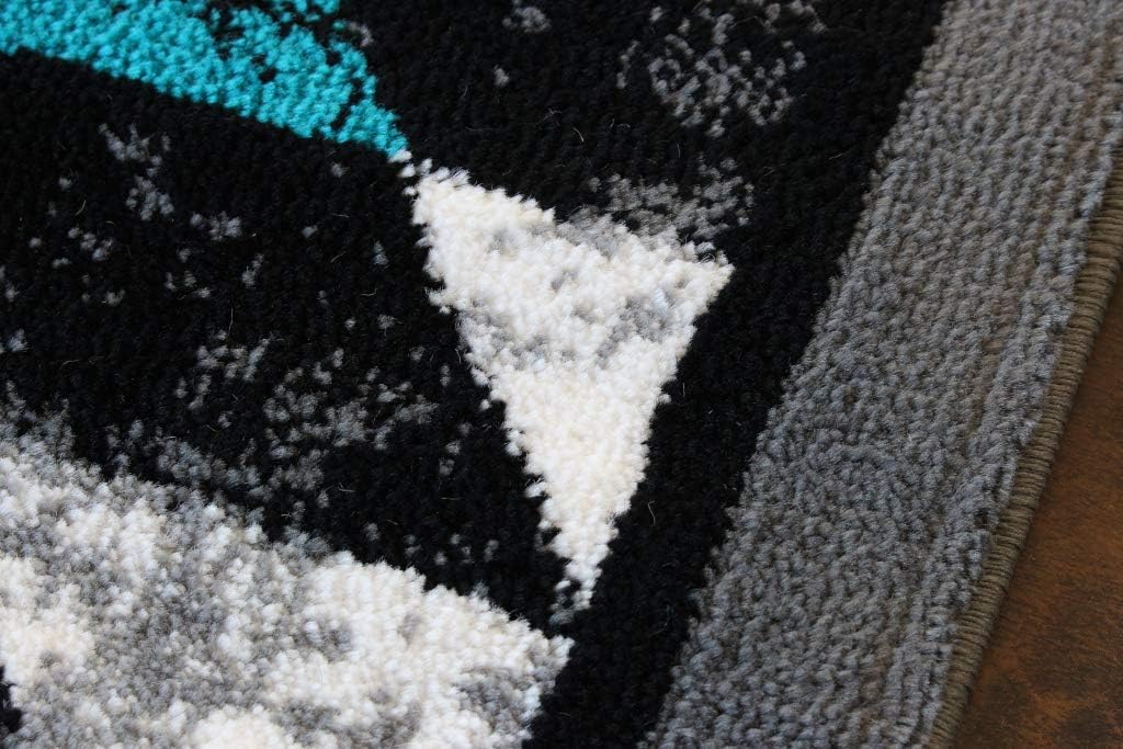 Stephanie Collection Area Rug Southwest Native American Distressed Design 1106 Turquoise Grey White Black (8 Feet X
