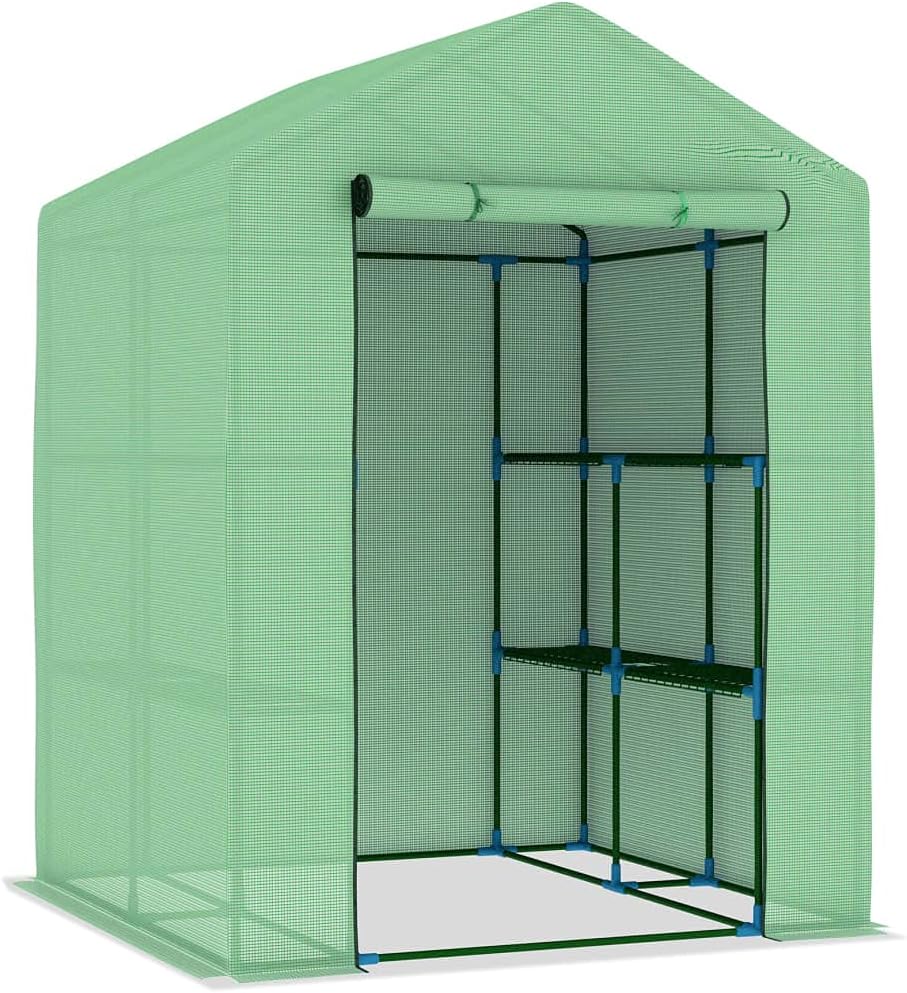 Greenhouse for Outdoors, Walk-in Plant House with Shelves and Zippered Door, Portable Garden Grow Tent for Vegetables