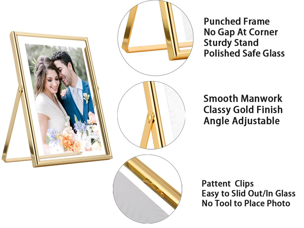 Gold 10x12 Floating Frame 2-Pack for Photo Sizes(7x9''8x10'', 8.5x11''), Adjustable Tabletop/Shelf Floating Picture