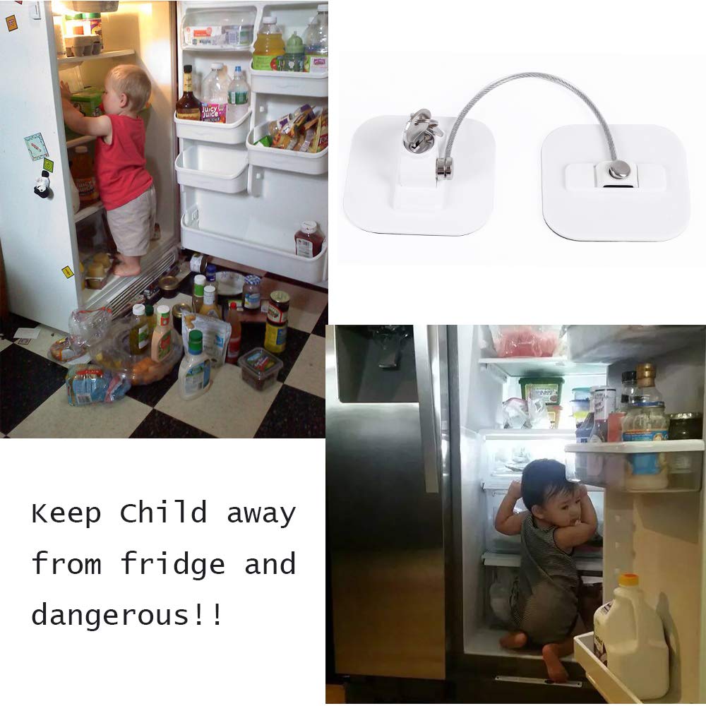 Fridge Lock,Refrigerator Locks,Freezer Lock with Key for Child Safety,Locks to Lock Fridge and Cabinets,White Fridge