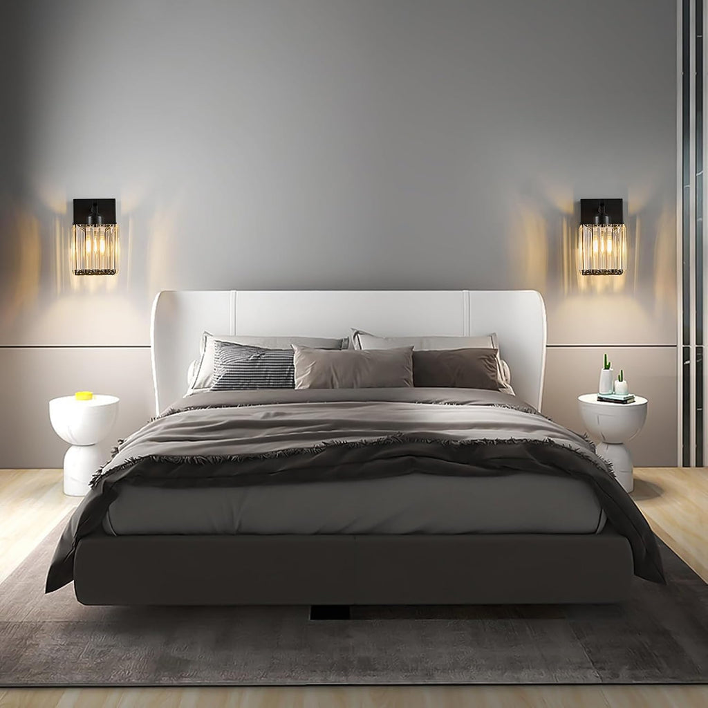 Modern Wall Sconces Set of Two Indoor Wall Lamp Black Wall Sconce Crystal Wall Light Bathroom Vanity Light Fixtures