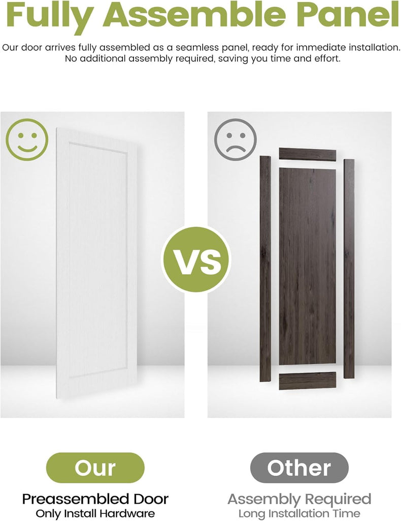 30"x 80"Interior Slab Door, 1-Panel French Door Slab, Pre-Assembled White Primed Solid Core Panel w/o Prehung Jamb