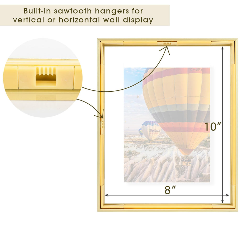 8x10 Gold Aluminum Floating Picture Frame, 3 Pack