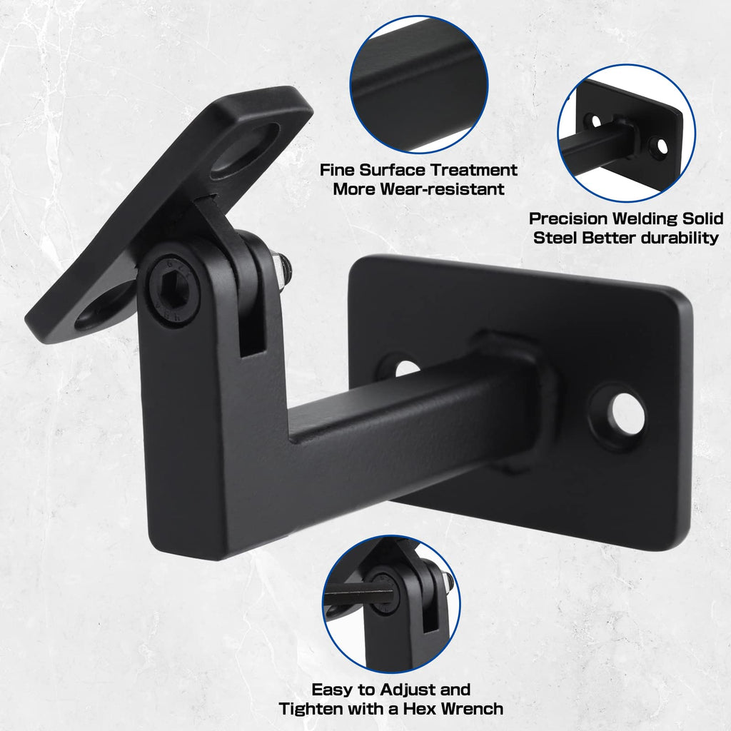 Handrail Brackets Adjustable Heavy Duty Steel Hand Rail Brackets for Indoor Staircase Stair Banister Railing, Black