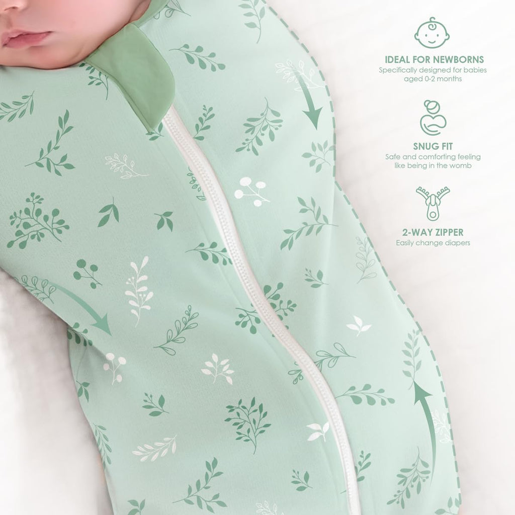 Swaddle, Cotton Arm-In Zipper Sleep Sack, Wearable Blankets Wrap for Infant Girls, Boys (Green
