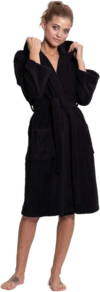 Women's Turkish Cotton Hooded Robe, Terry Hooded Bathrobe