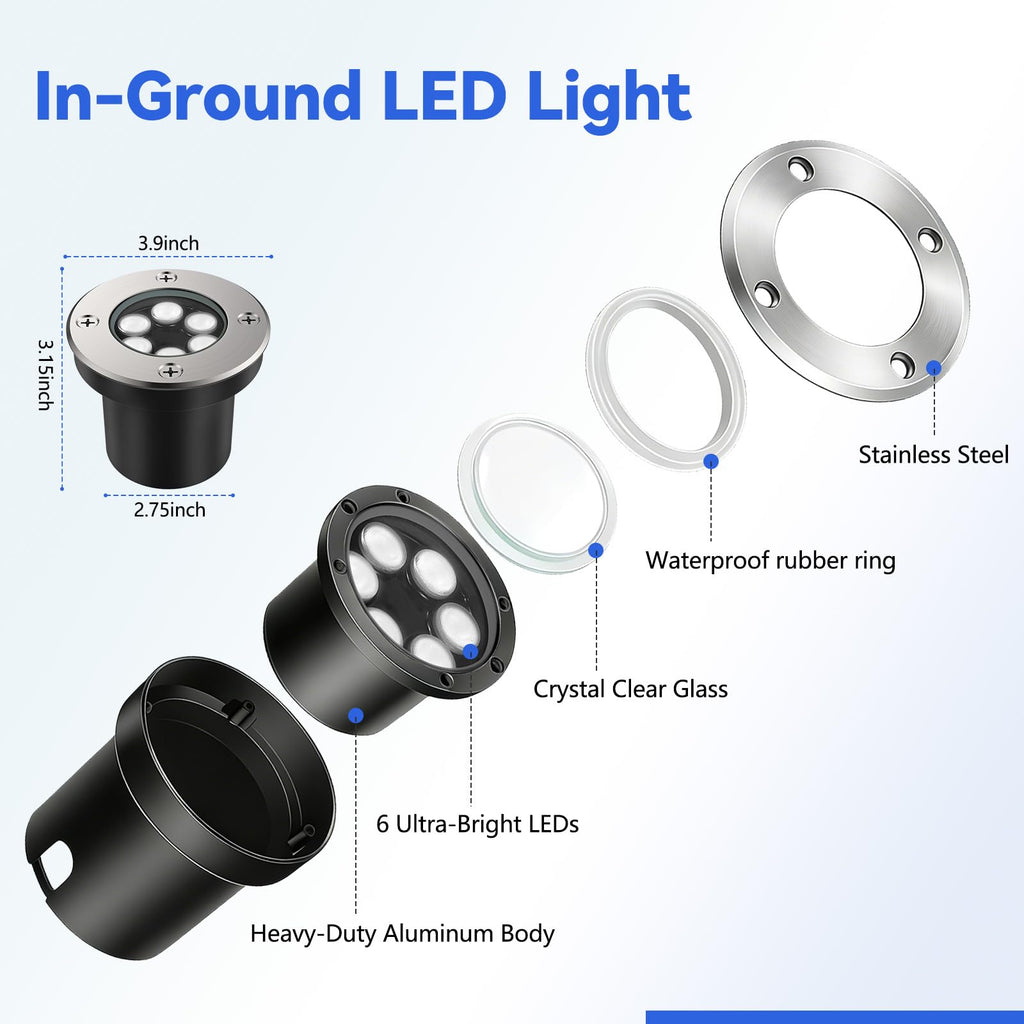 8 Pack Low Voltage Landscape Lights, 6000K LED Well Lights