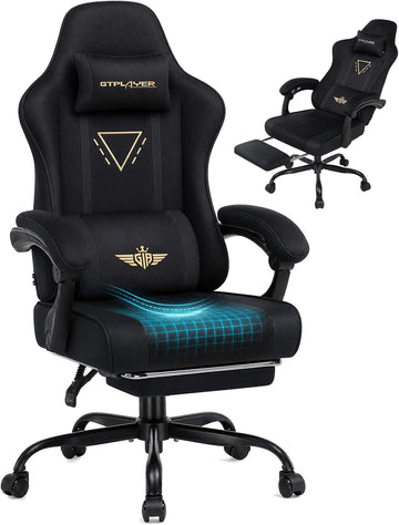 Video Gaming Chair Fabric, Ergonomic Computer Chair with Footrest and Pocket Spring Cushion, Height Adjustable Video