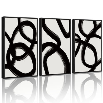 Black and White Abstract Framed Wall Art 12x16in Black Frame