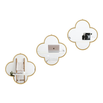 Gold Clover Wall Mirrors, 9.9 x 9.9 Inches, Set of 3