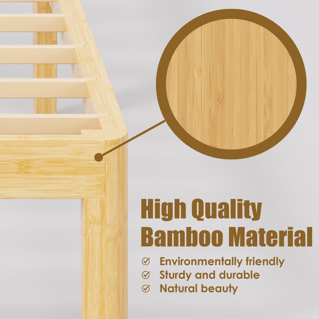 12" Bamboo Wood Twin XL Bed Frame Platform with Metal Slats, Natural