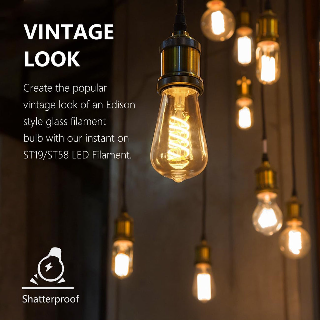 Vintage LED Edison Bulbs 60W Equivalent- ST58/ST19 6W E26 Dimmable Light Bulbs, 2700K Filament Decorative