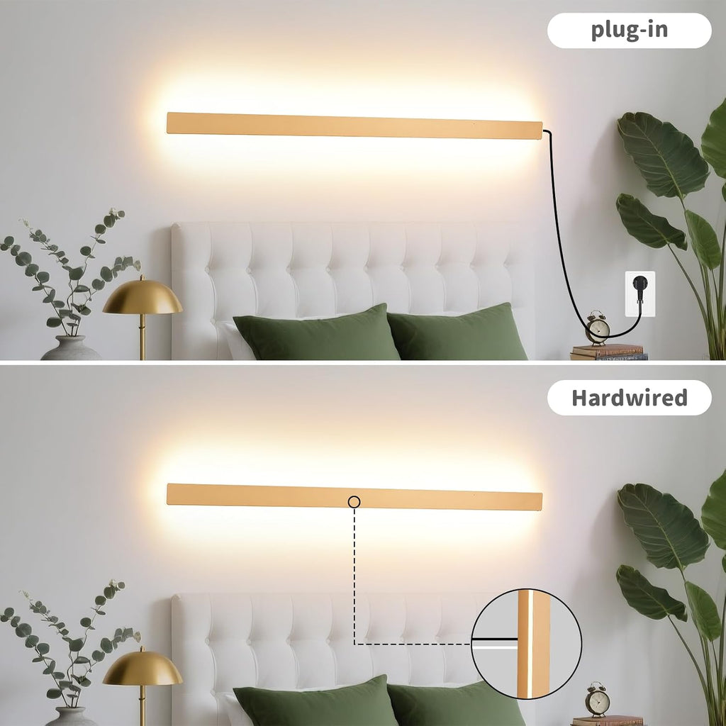 Modern Plug in Long Wall Sconce, 39" Gold Matte LED Wall Lights, 20W Warm White 3000K Acrylic Indoor Wall lamp, with