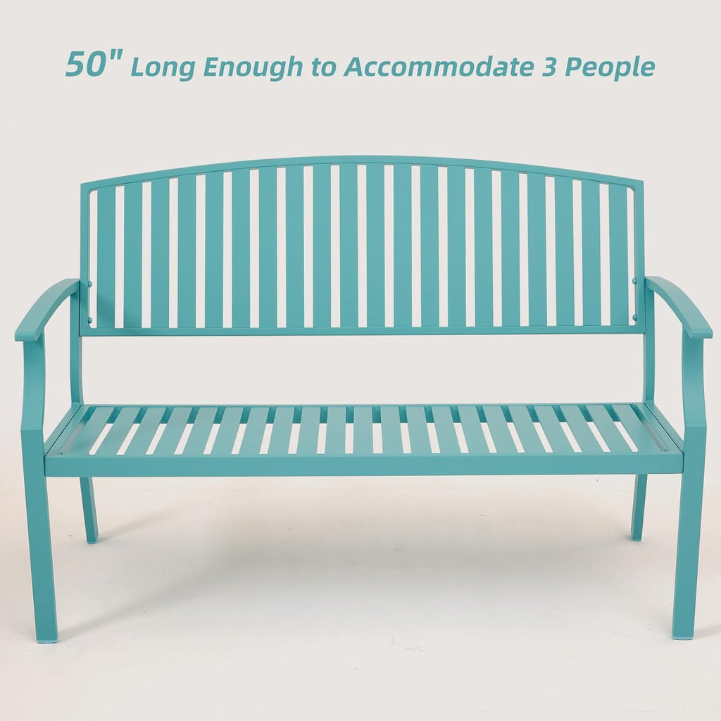 52" Outdoor Aluminum Garden Bench for 2, Weatherproof, Blue | waterproof rust-resistant metal bench supports up to