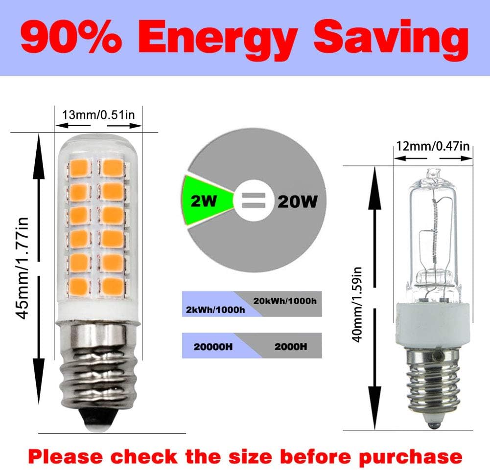 E12 Appliance Bulb 2W 3000K 10W-20W Equivalent