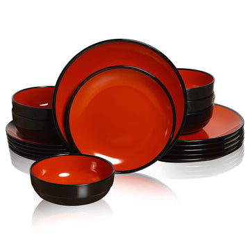 TP 18-Piece Melamine Dinnerware Sets, Service for 6, Black&Red