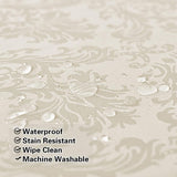 Jacquard Tablecloth Rectangle 60 x 102 Inch Beige, Spill Proof Washable Damask Table Cloth, Soft Pol