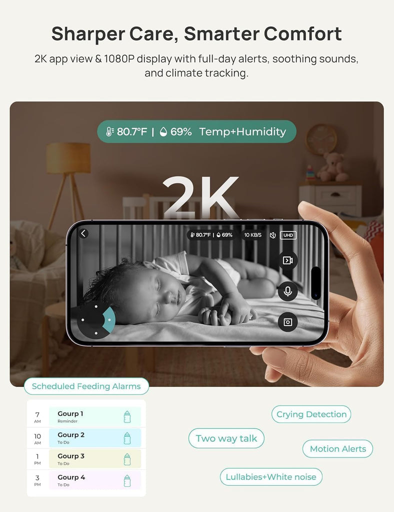 VistaView 5" Smart WiFi Baby Monitor with 2 Cameras, 1080P Display