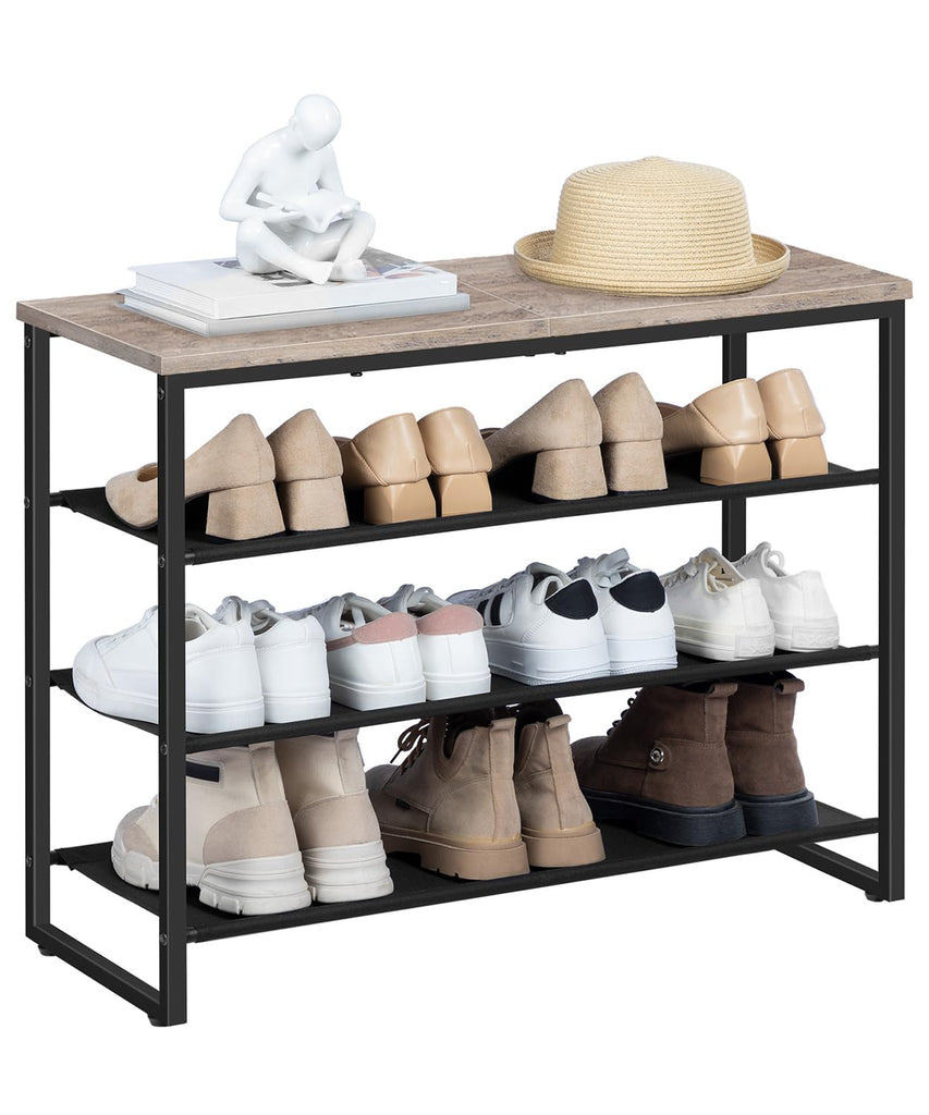 Shoe Rack, 4 Tier Shoe Storage Organizer with 3 Oxford Fabric Shelves and Top Panel, Holds 12-16 Pairs of Shoes and