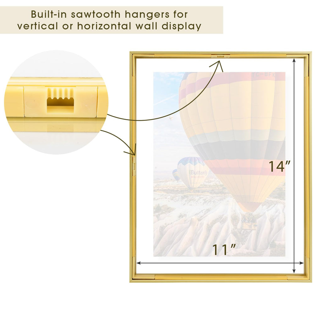 11x14 Gold Aluminum Floating Picture Frame, 3 Pack