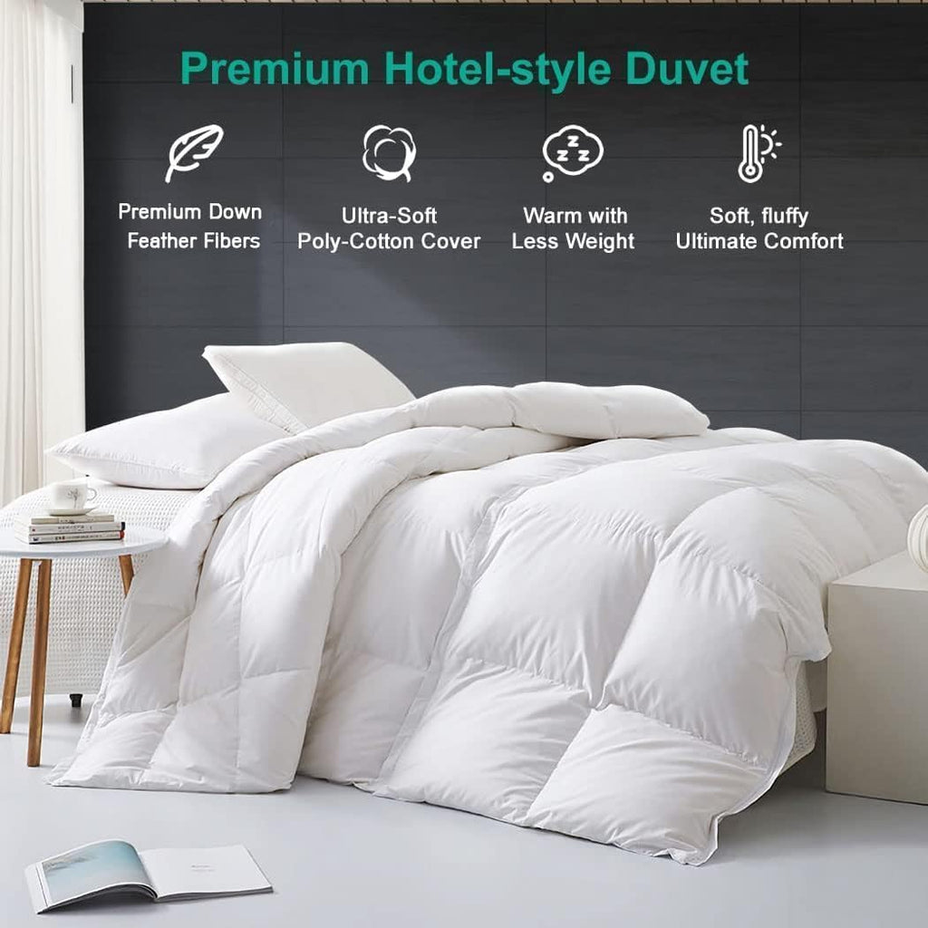 Lightweight All-Season Down Feather Fibers Comforter Queen/Full Duvet Insert for Hot Sleepers/Warm W
