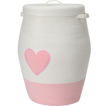 26"x20" Extra Large Tall Woven Blanket Basket with Lid, Round Cotton Rope Laundry Basket, Freestanding Storage Bin