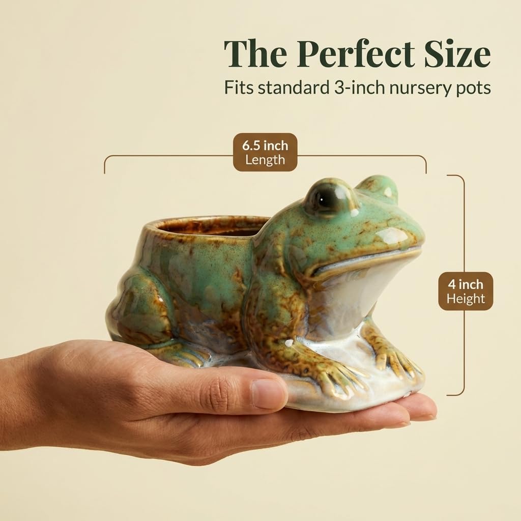 Frog Planter with Speckled Glaze - Ceramic Animal Pot