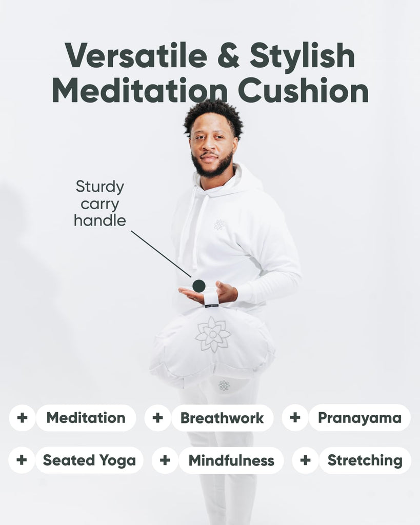 & Modern Large Meditation Cushion | Zafu Yoga Bolster Meditation Floor Pillow Seat | Buckwheat Hull Filled Crescent