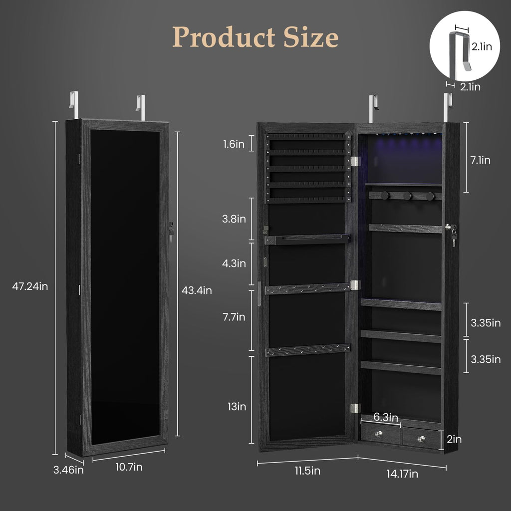 Tall Lockable Jewelry Armoire with Full Length Mirror