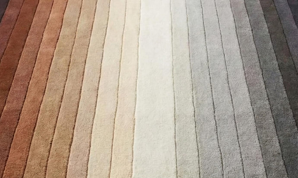 Handmade 100% Wool Area Rug with Cotton Backing - 10' x 14', Gradient Brown to Grey Striped Design, Soft Modern