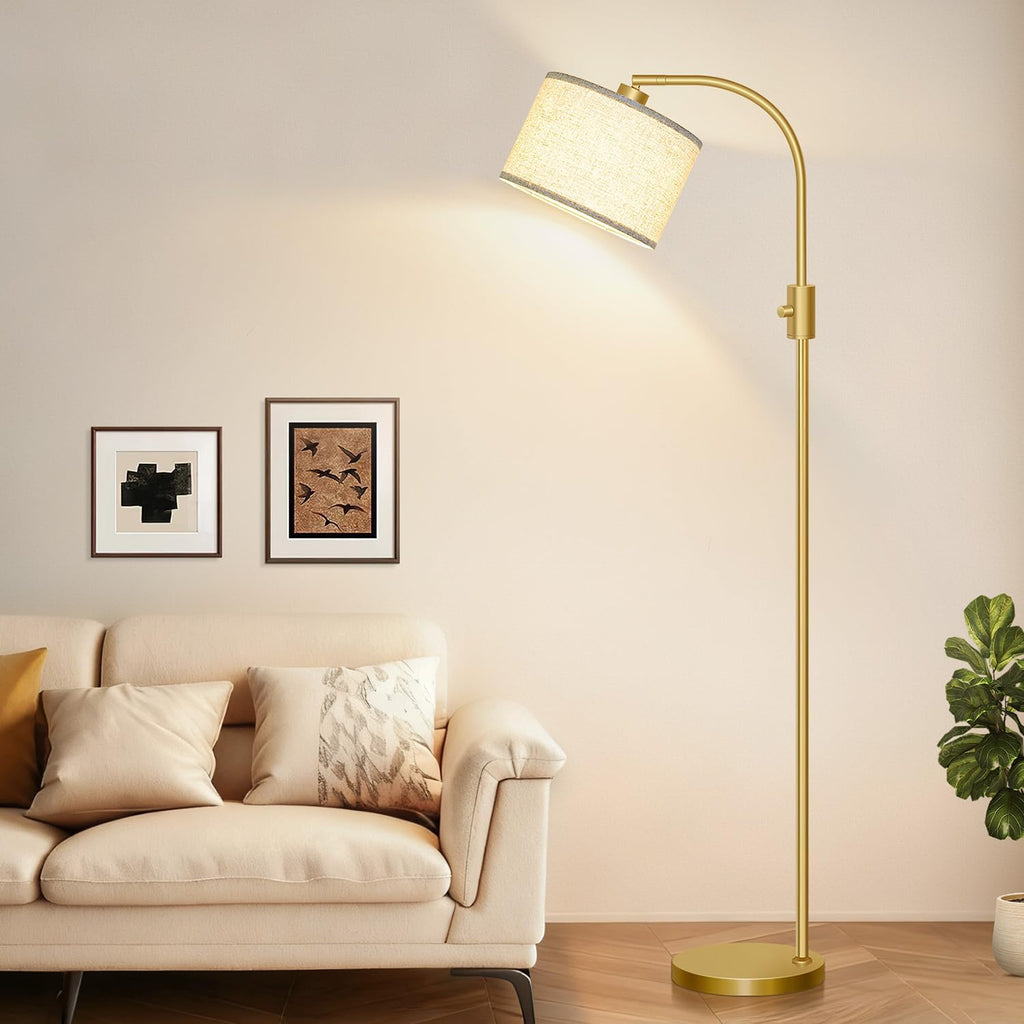 Upgraded Modern Arc Dimmable Tall Standing Floor Lamp with Linen Shade, 1200 Lumens LED Bulb Included, for Living &