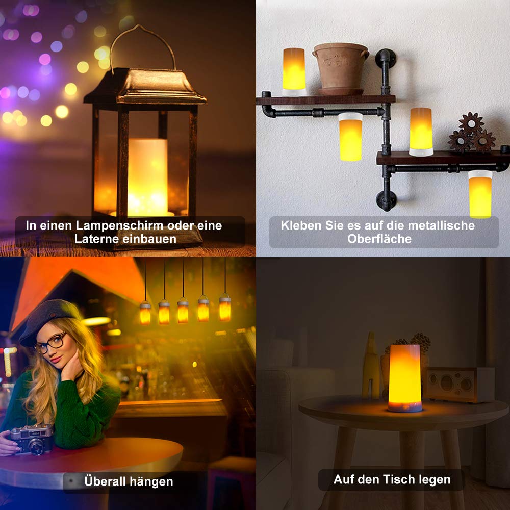 LED Flame Light, Flame lamp Candles Fire Lanterns Outdoor Hanging Lamps, USB Rechargeable Waterproof Dimmable 4 Modes