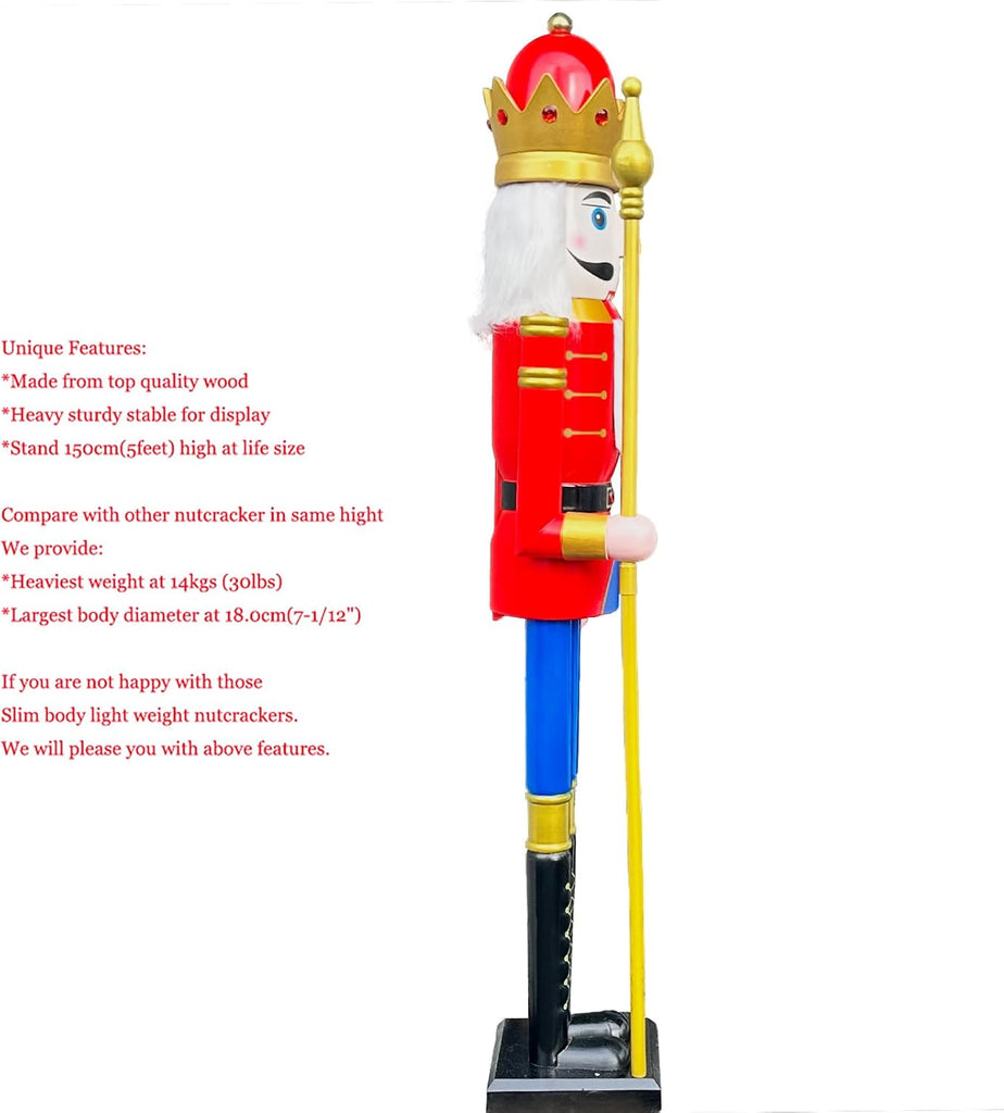 5 Feet Tall Life Size Large Christmas Wooden Nutcracker King Red and White BK8