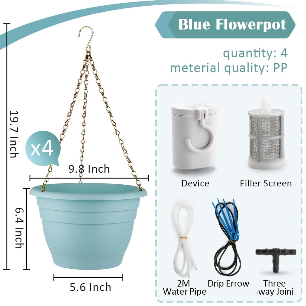 Hanging Planters 10 Inch, 4 Pcs Flower Pots Automatic Watering System Set, Self Watering Hanging Basket with Drainage